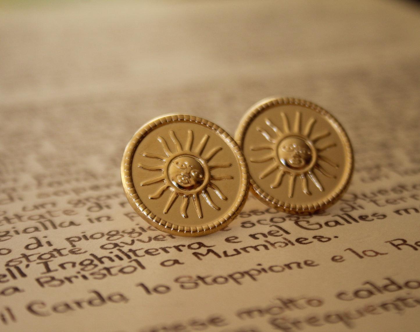 Gold Sun Medallion Earrings