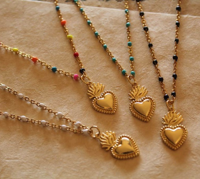 Sacred Heart and Colorful Rosary Necklace