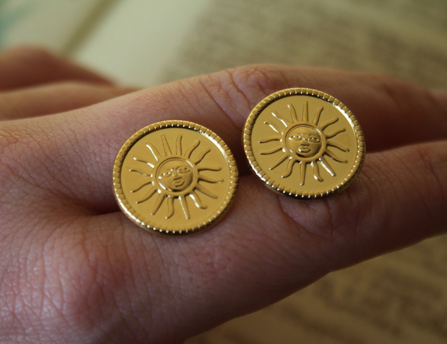 Gold Sun Medallion Earrings