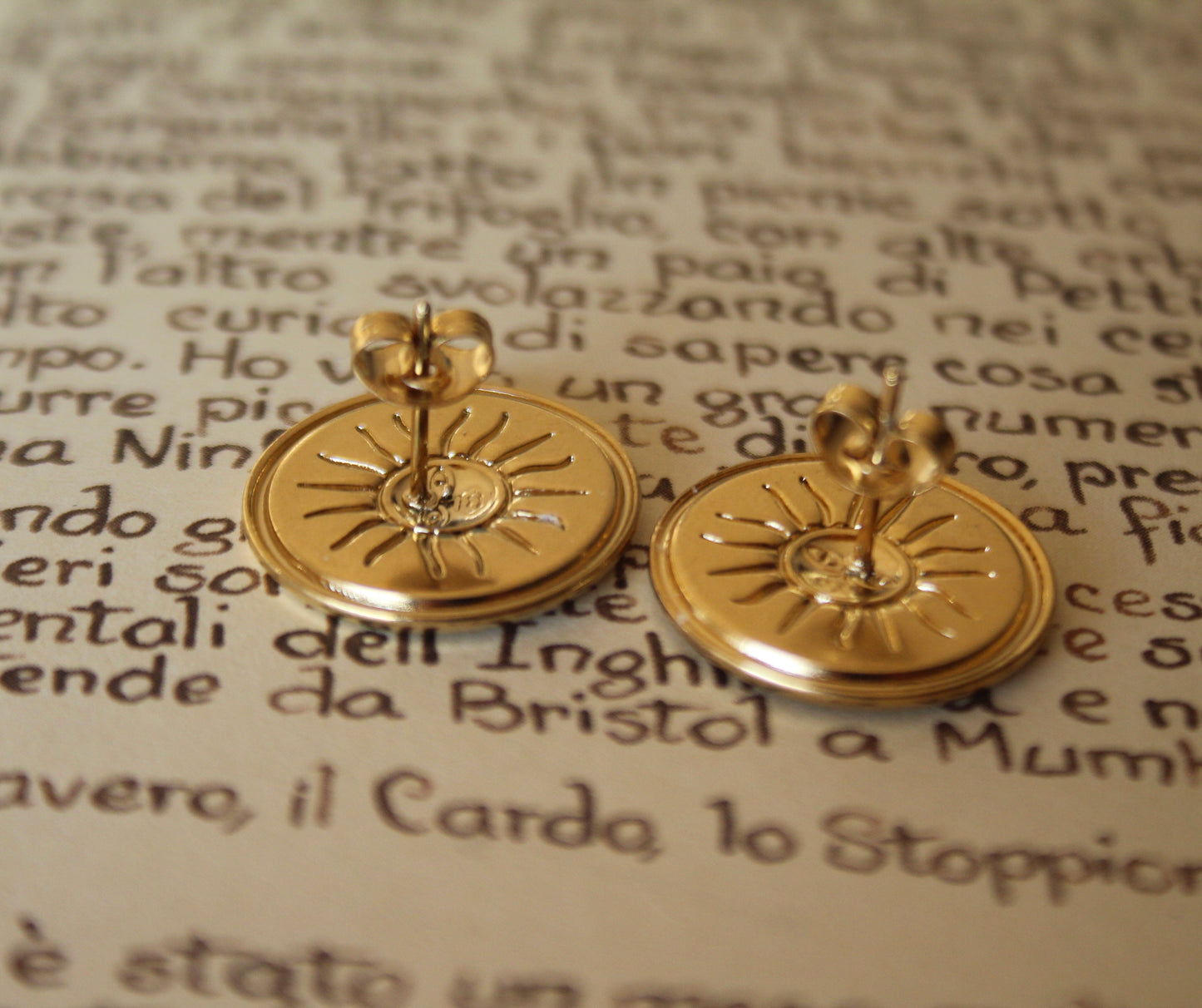 Gold Sun Medallion Earrings