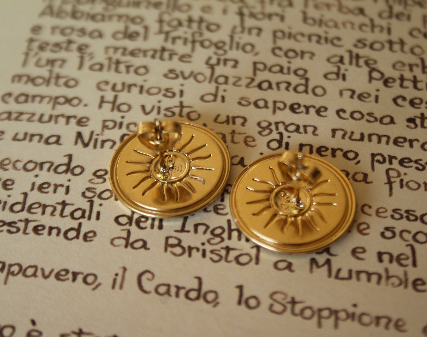 Gold Sun Medallion Earrings