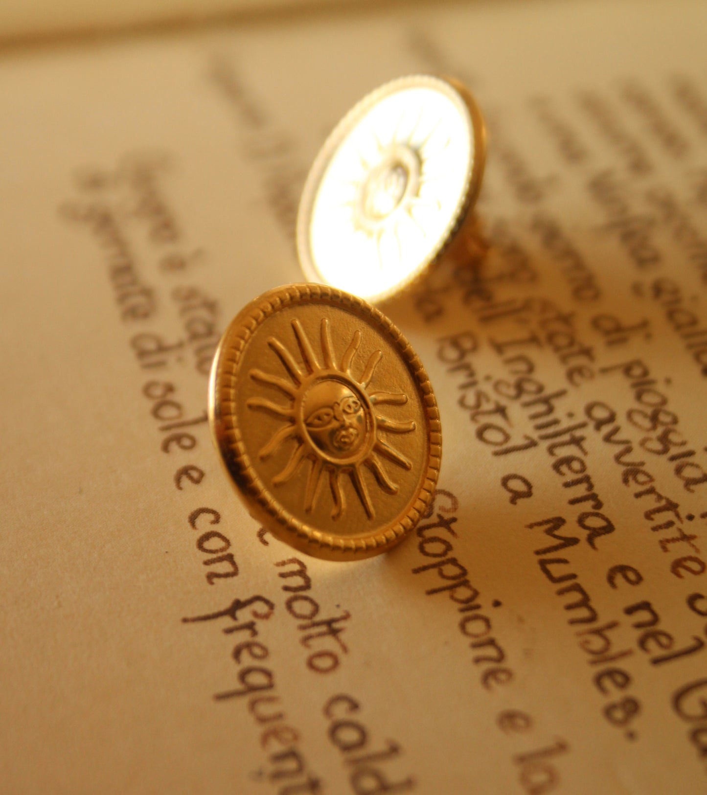 Gold Sun Medallion Earrings