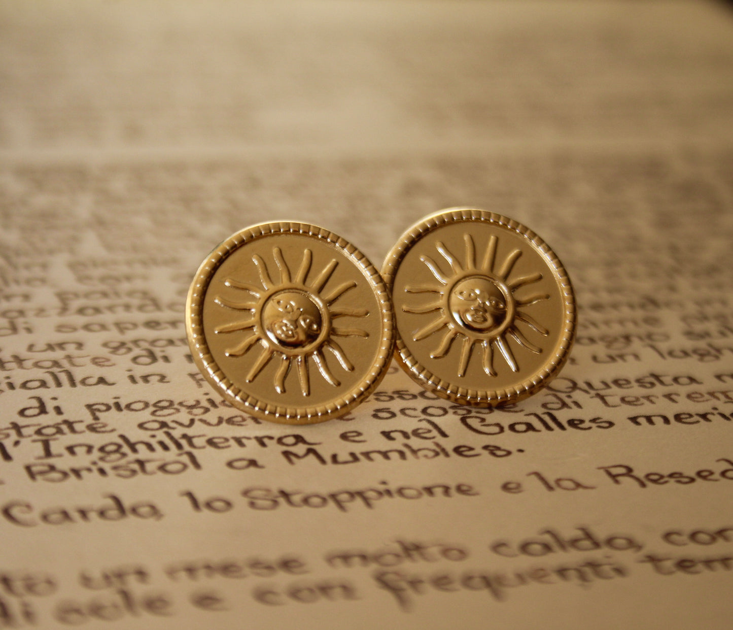 Gold Sun Medallion Earrings