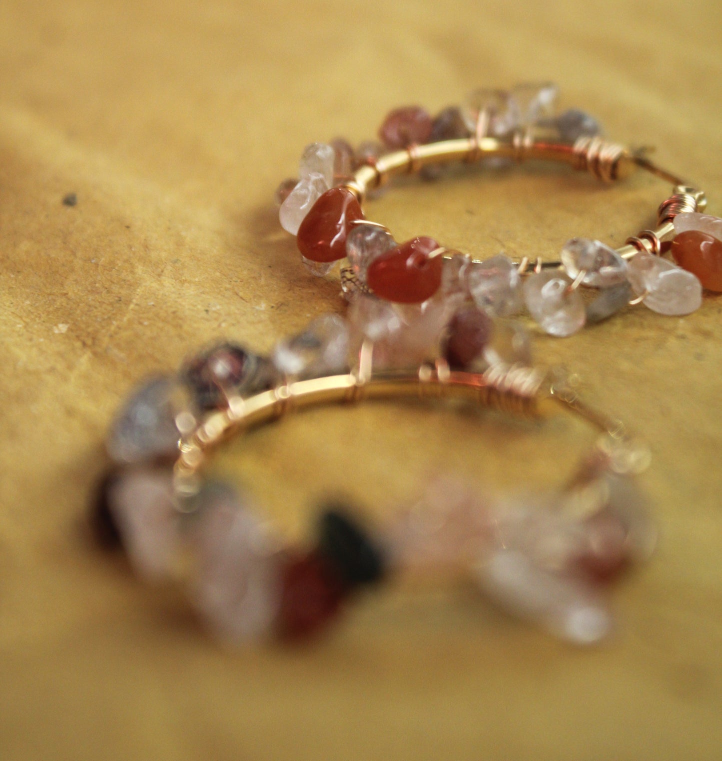 Rutilated Quartz Hoop Earrings in Gold