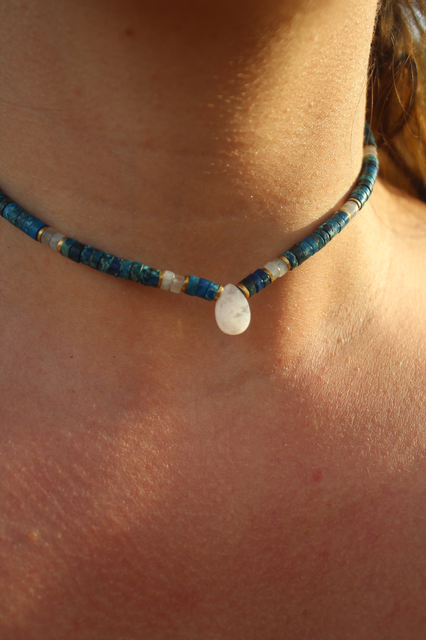 Handmade Moonstone Choker with Lapis Lazuli & Labradorite