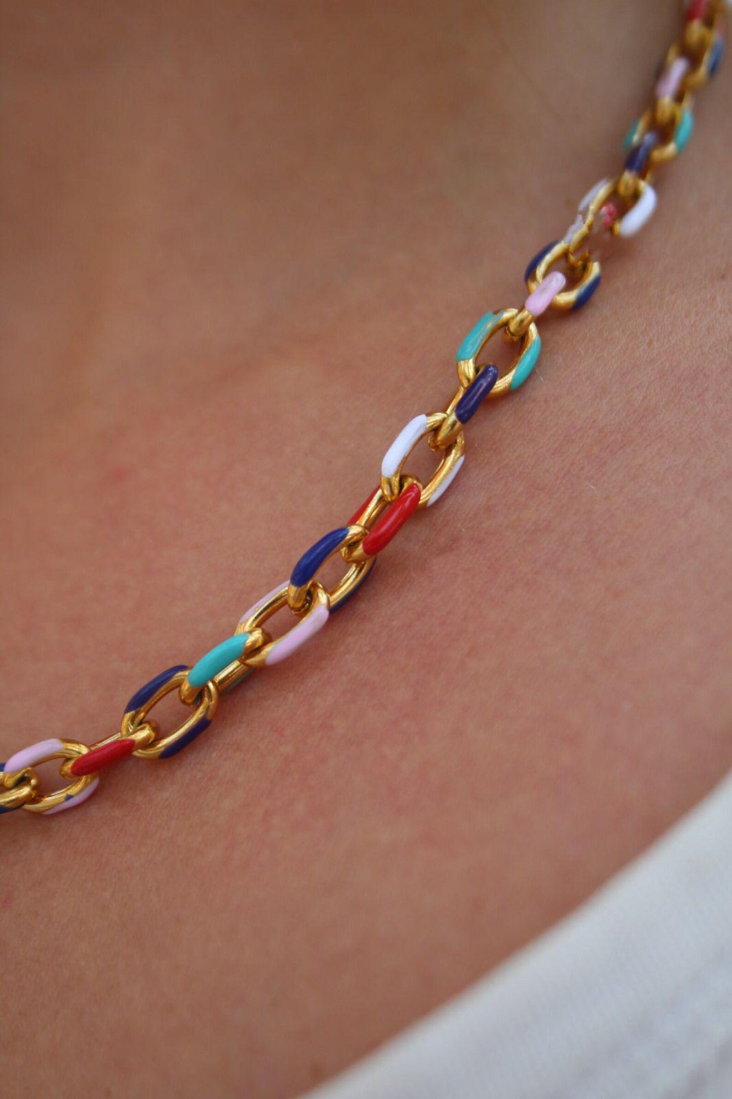 Chunky Gold & Enamel Chain Necklace