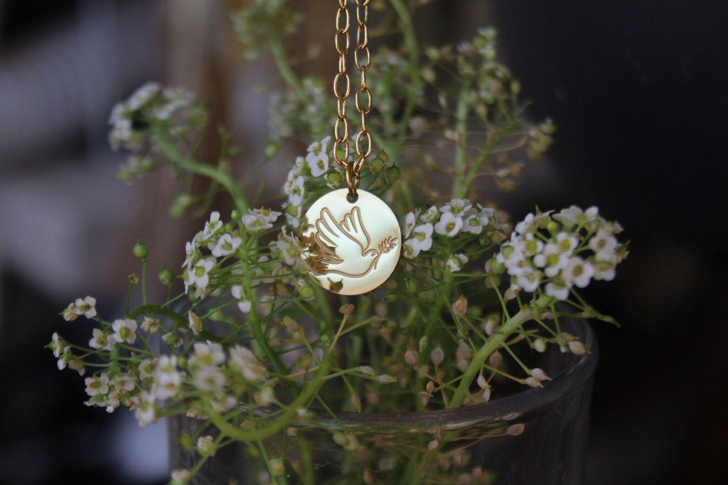 Gold Dove Necklace | Peace Symbol Pendant