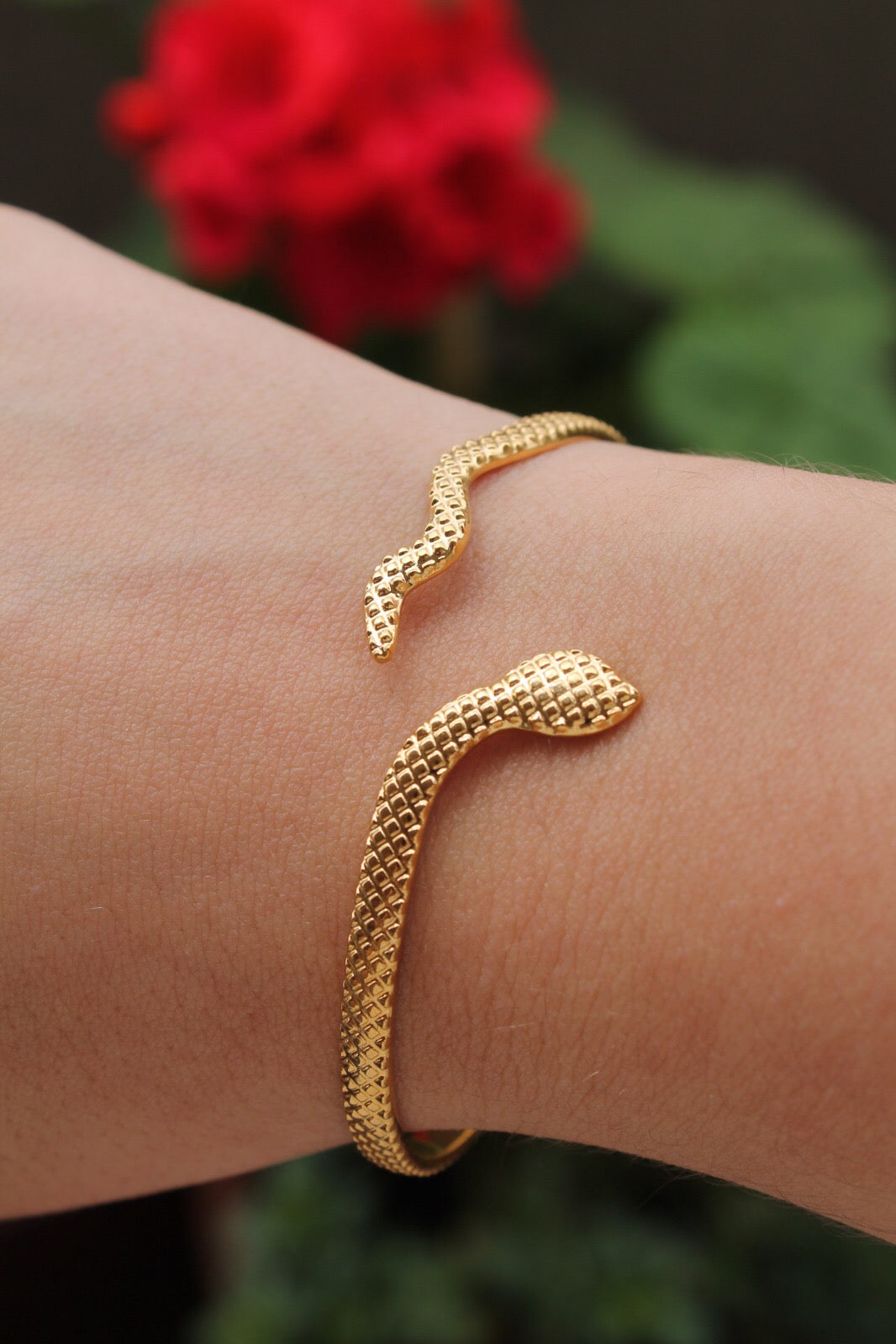 Gold Serpent Bangle - Front View