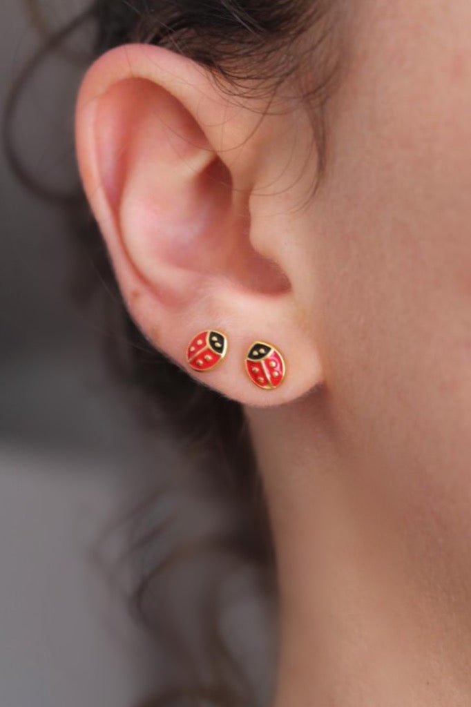 Ladybug Earrings - Hypoallergenic Design - Worn Earrings