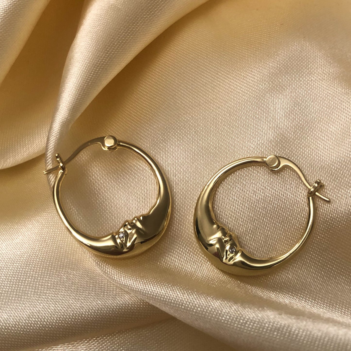 Gold hoop Moon earrings