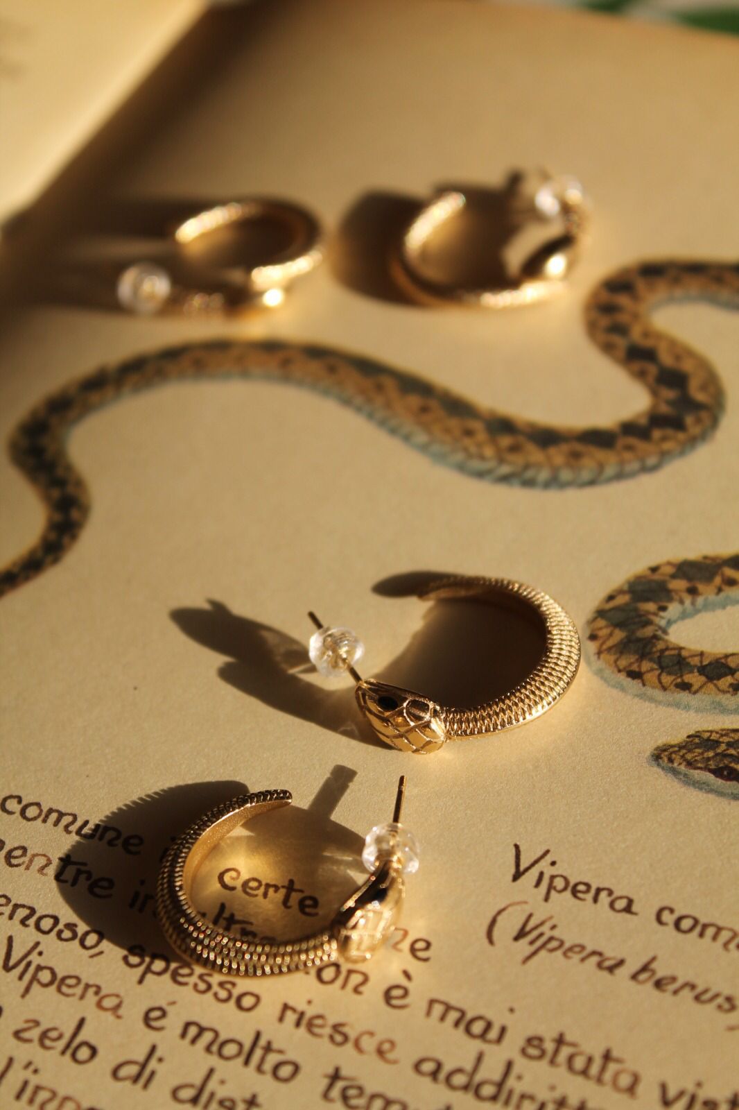 Handcrafted Gold Snake Earrings 