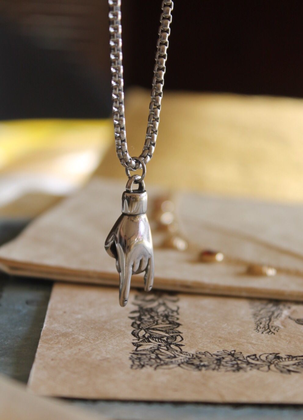 Horned Hand Charm Necklace