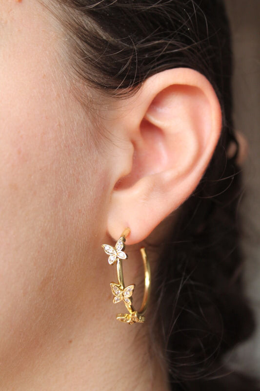 Butterfly Hoop Earrings - Front View