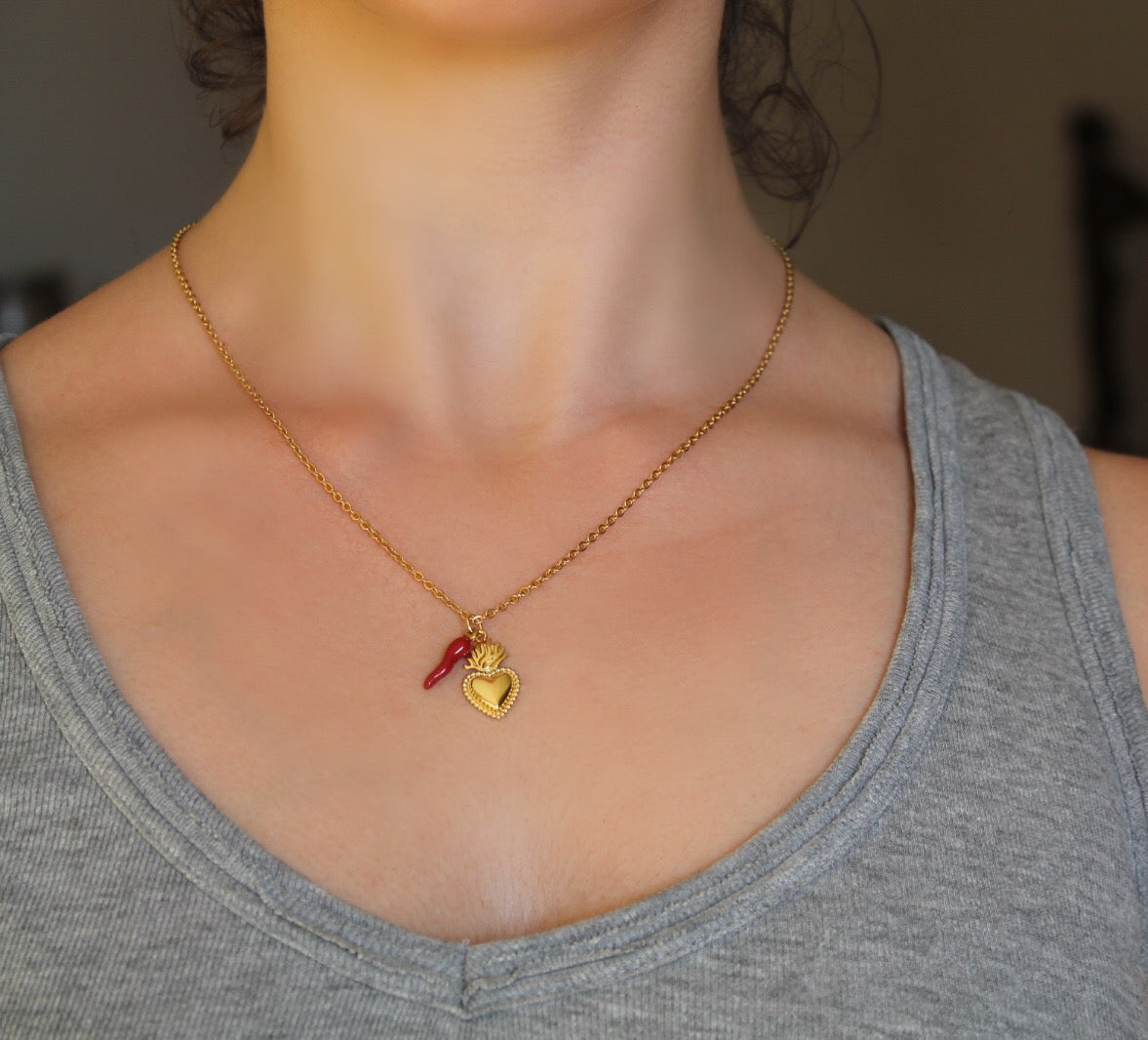 Colorful Horn and Sacred Heart Necklace