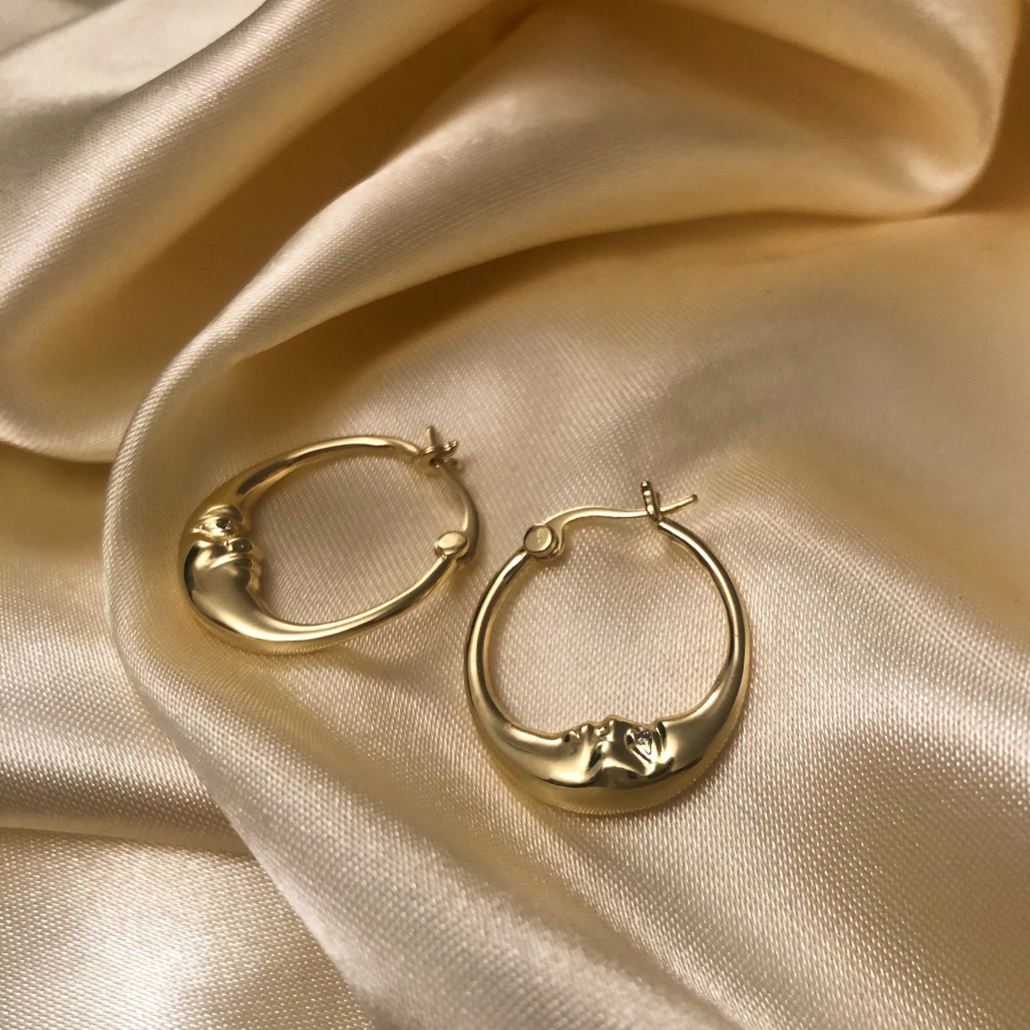 Gold hoop Moon earrings