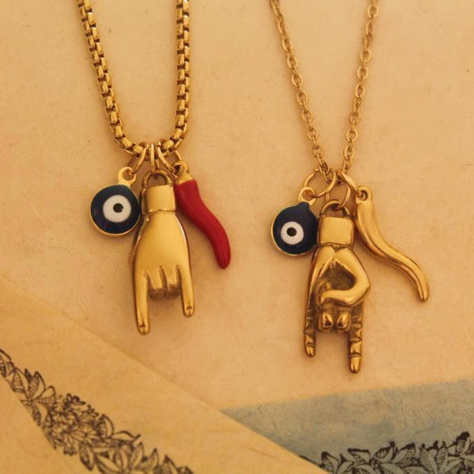 Evil Eye, Hand, Horn Pendant Trio