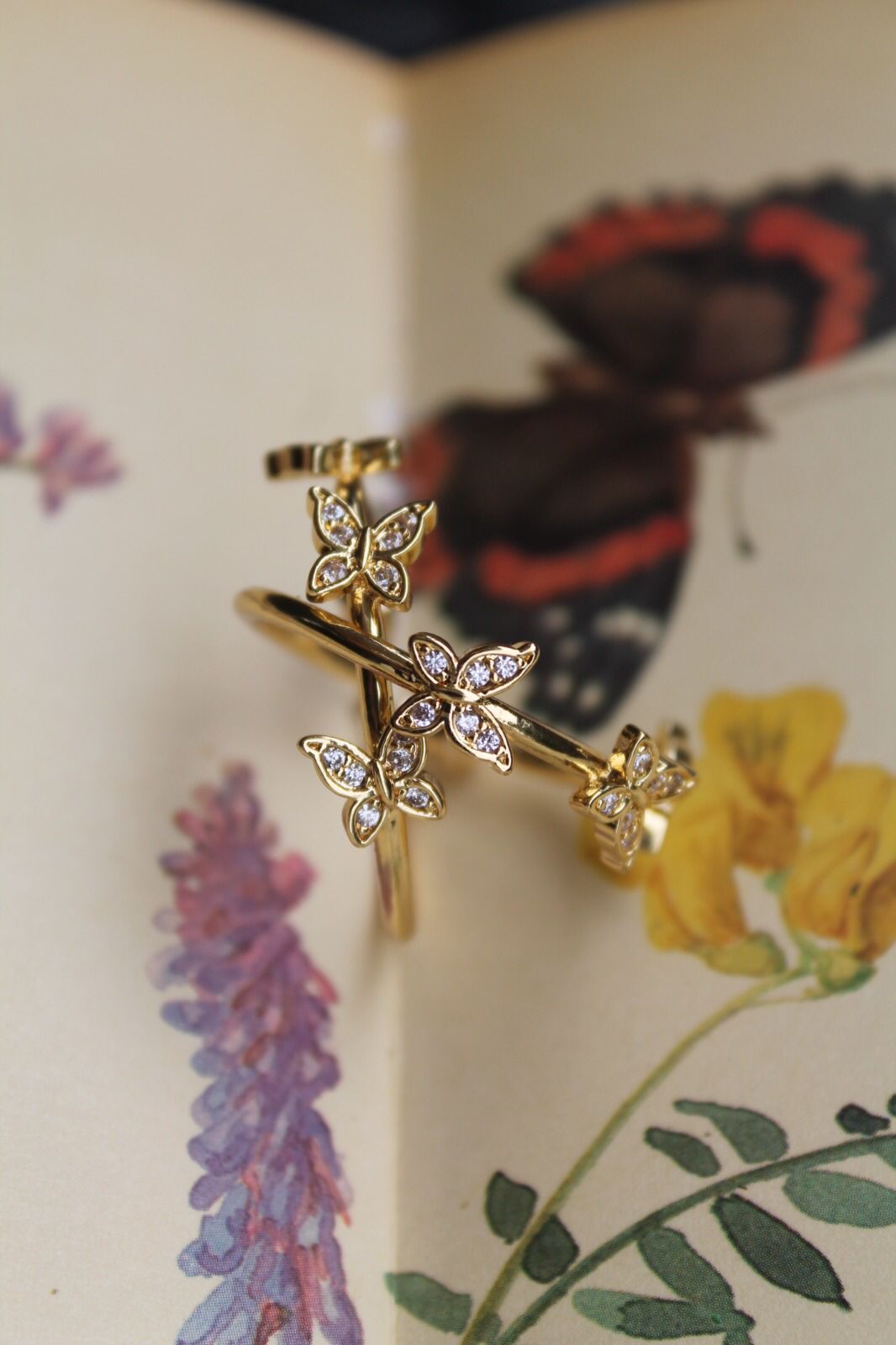 Close-up of Butterfly Earrings with Zirconia Detailing