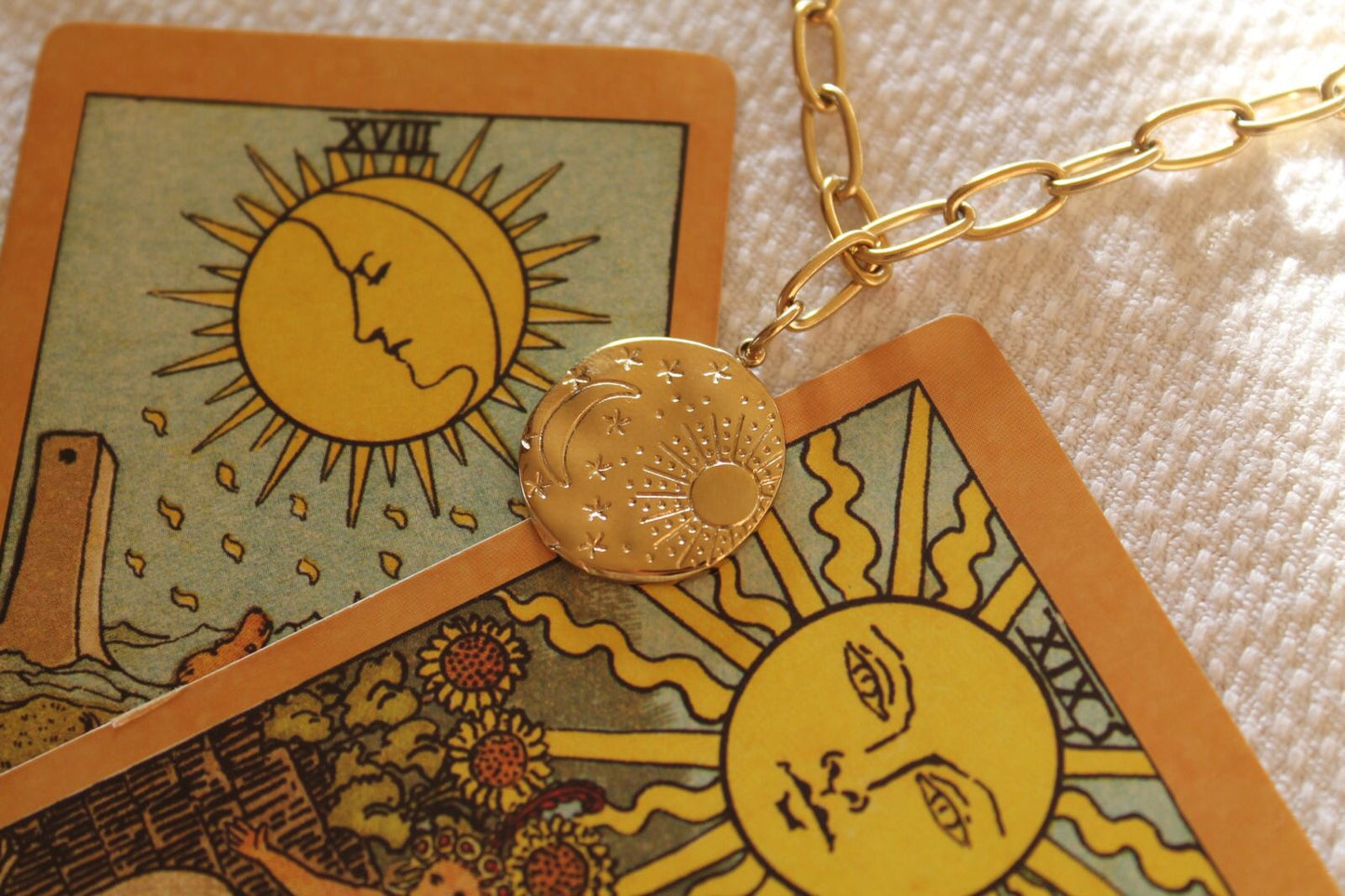 18k Gold Sun & Crescent Moon Necklace