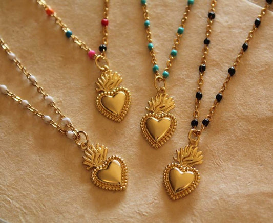 Sacred Heart and Colorful Rosary Necklace