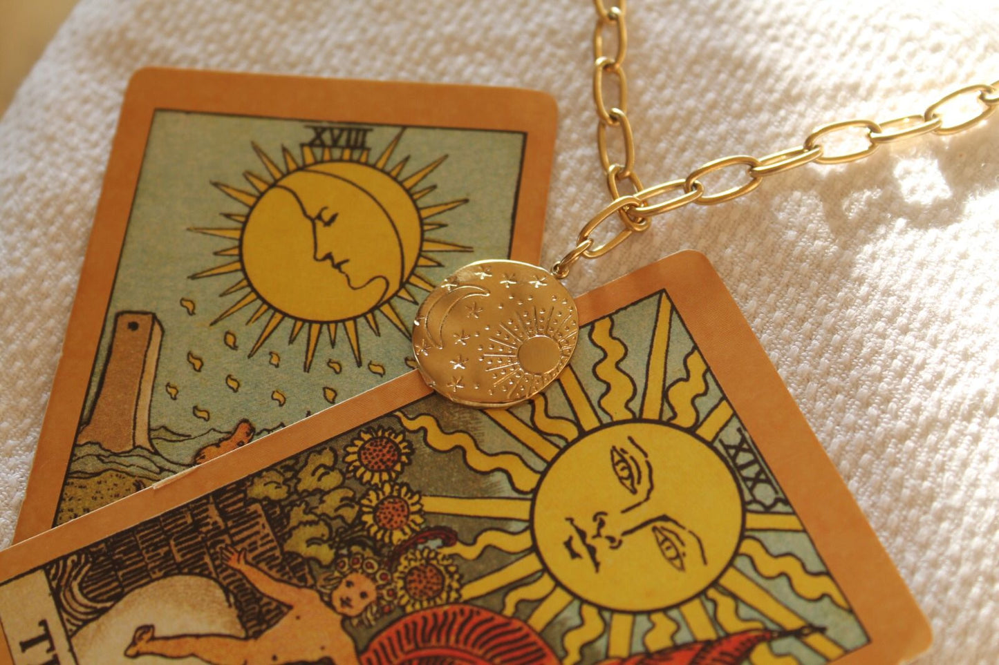 18k Gold Sun & Crescent Moon Necklace