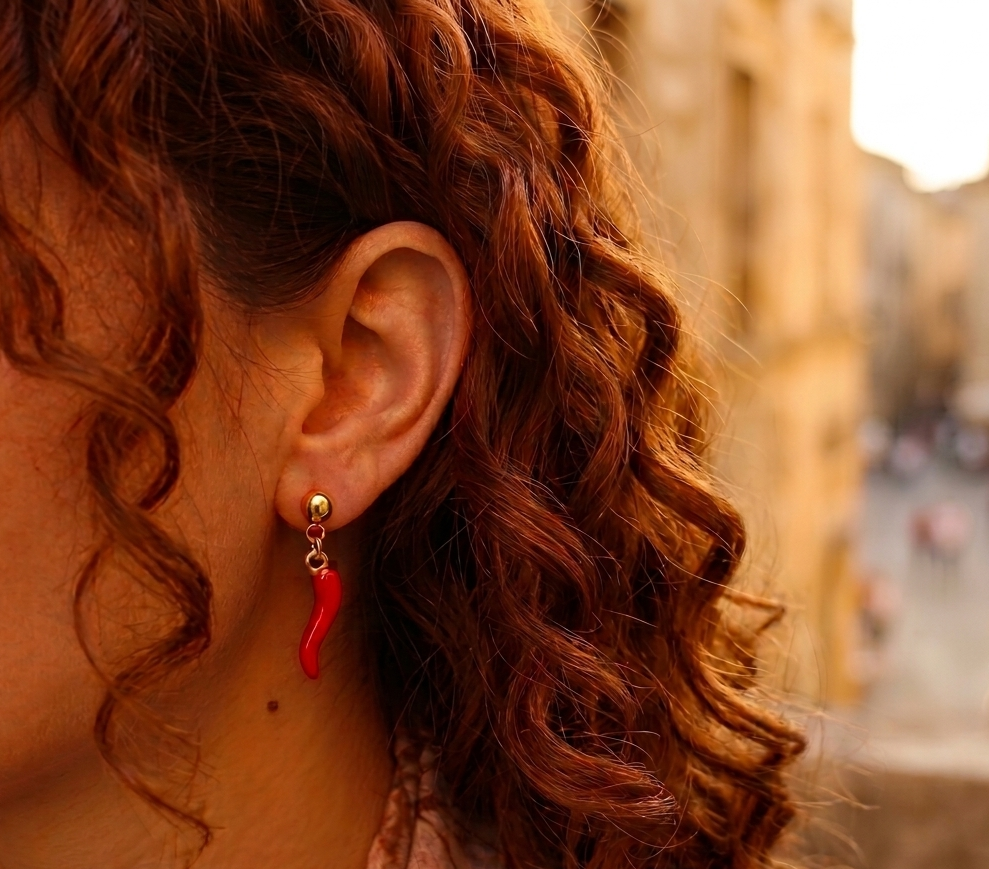 Cornicello Red Charm Earrings