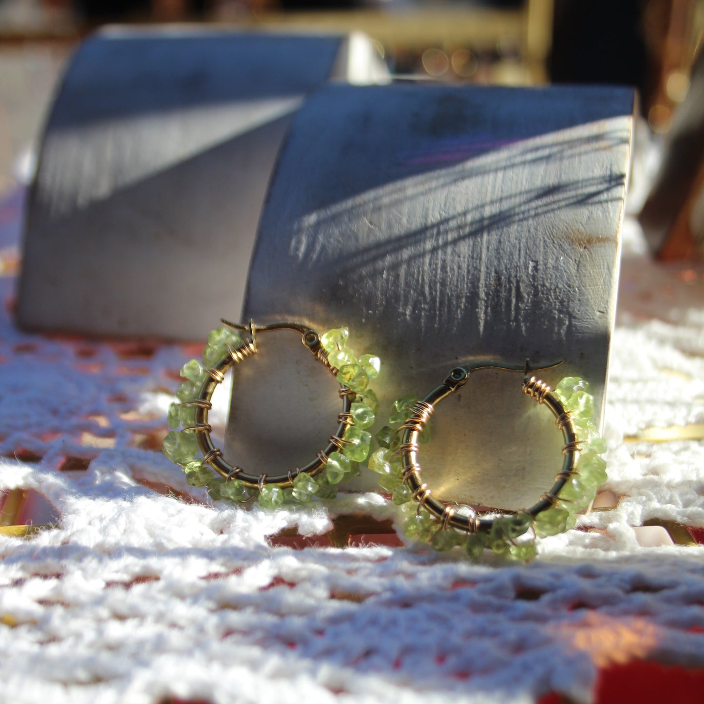 Gemstone Hoop Earrings – Natural Peridot, Amethyst or Rose Quartz