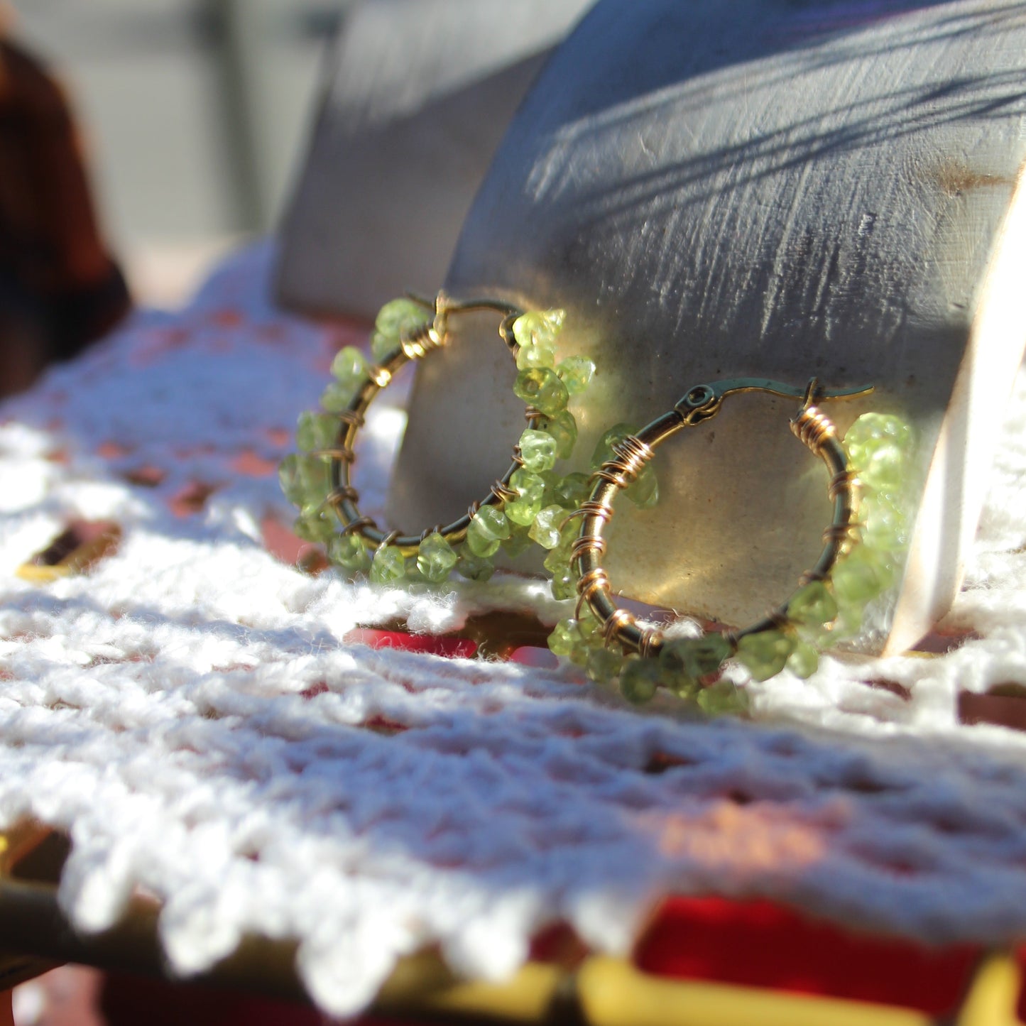 Gemstone Hoop Earrings – Natural Peridot, Amethyst or Rose Quartz