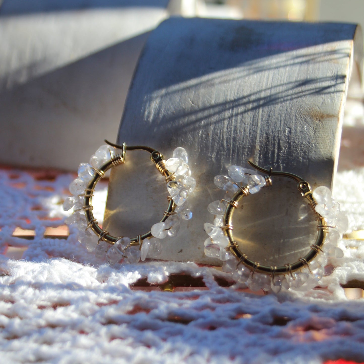 Gemstone Hoop Earrings – Natural Peridot, Amethyst or Rose Quartz