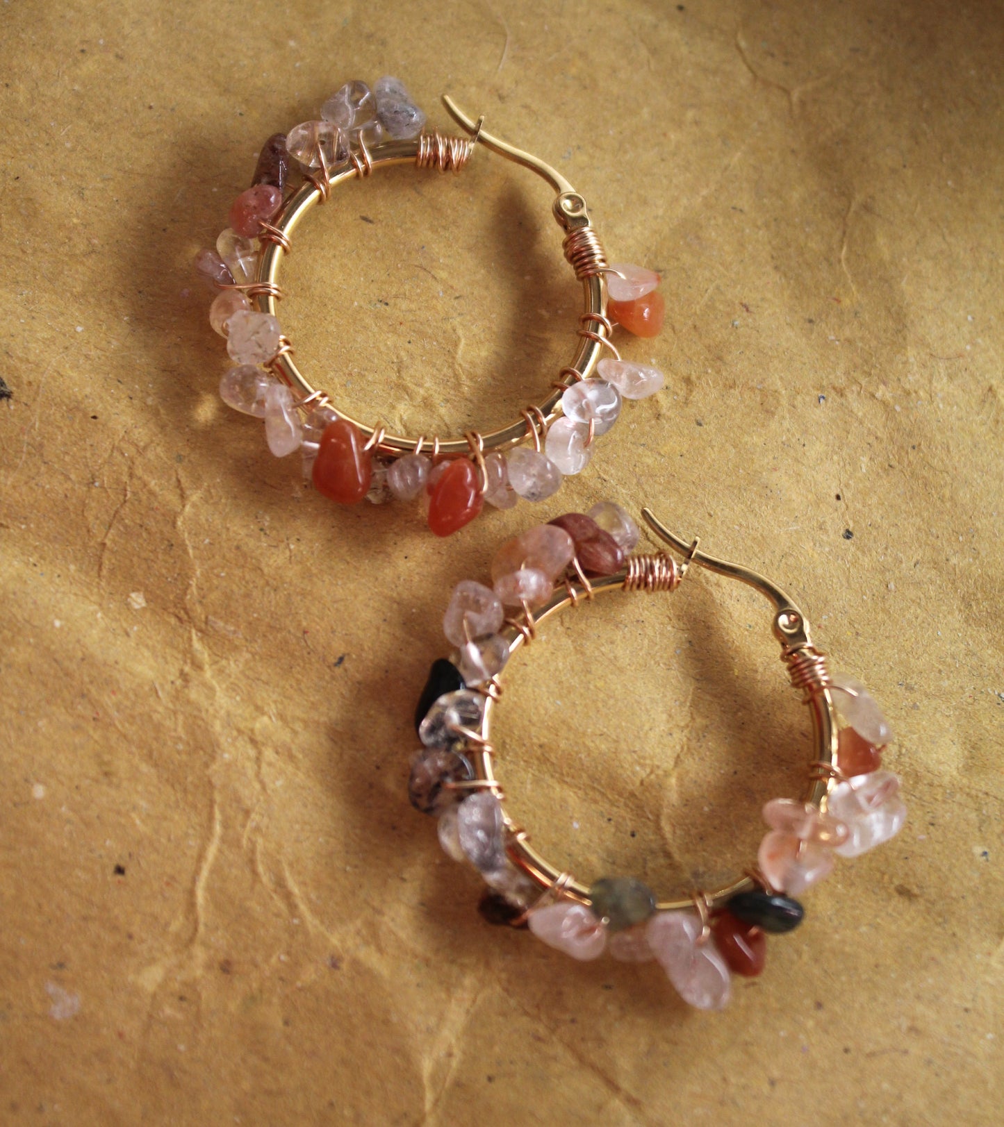Rutilated Quartz Hoop Earrings in Gold