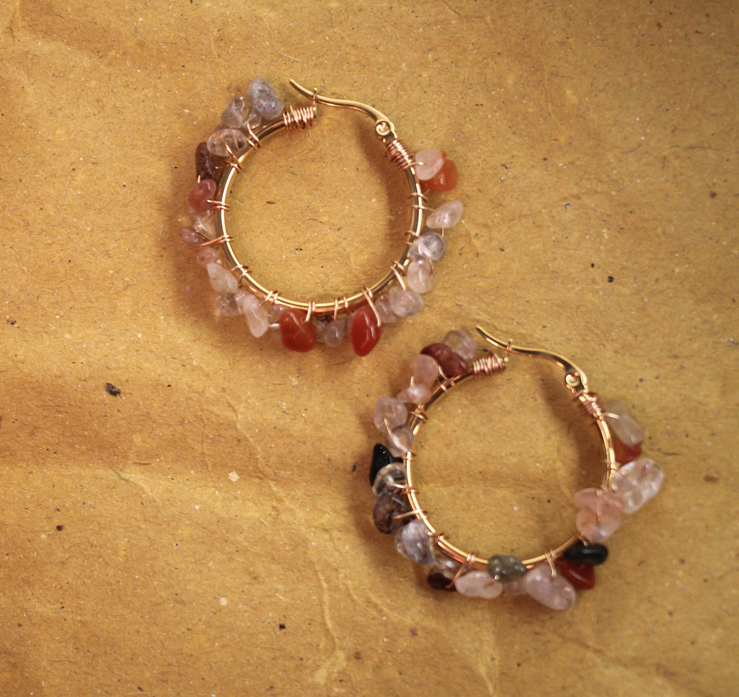 Rutilated Quartz Hoop Earrings in Gold