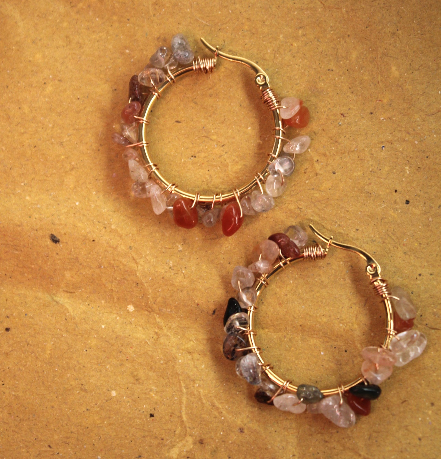 Rutilated Quartz Hoop Earrings in Gold