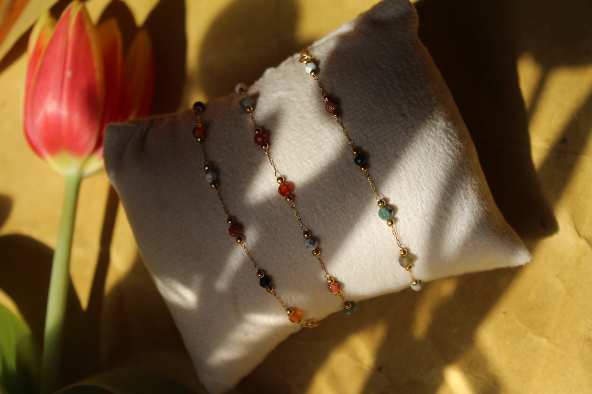 Gold natural gemstone bracelet