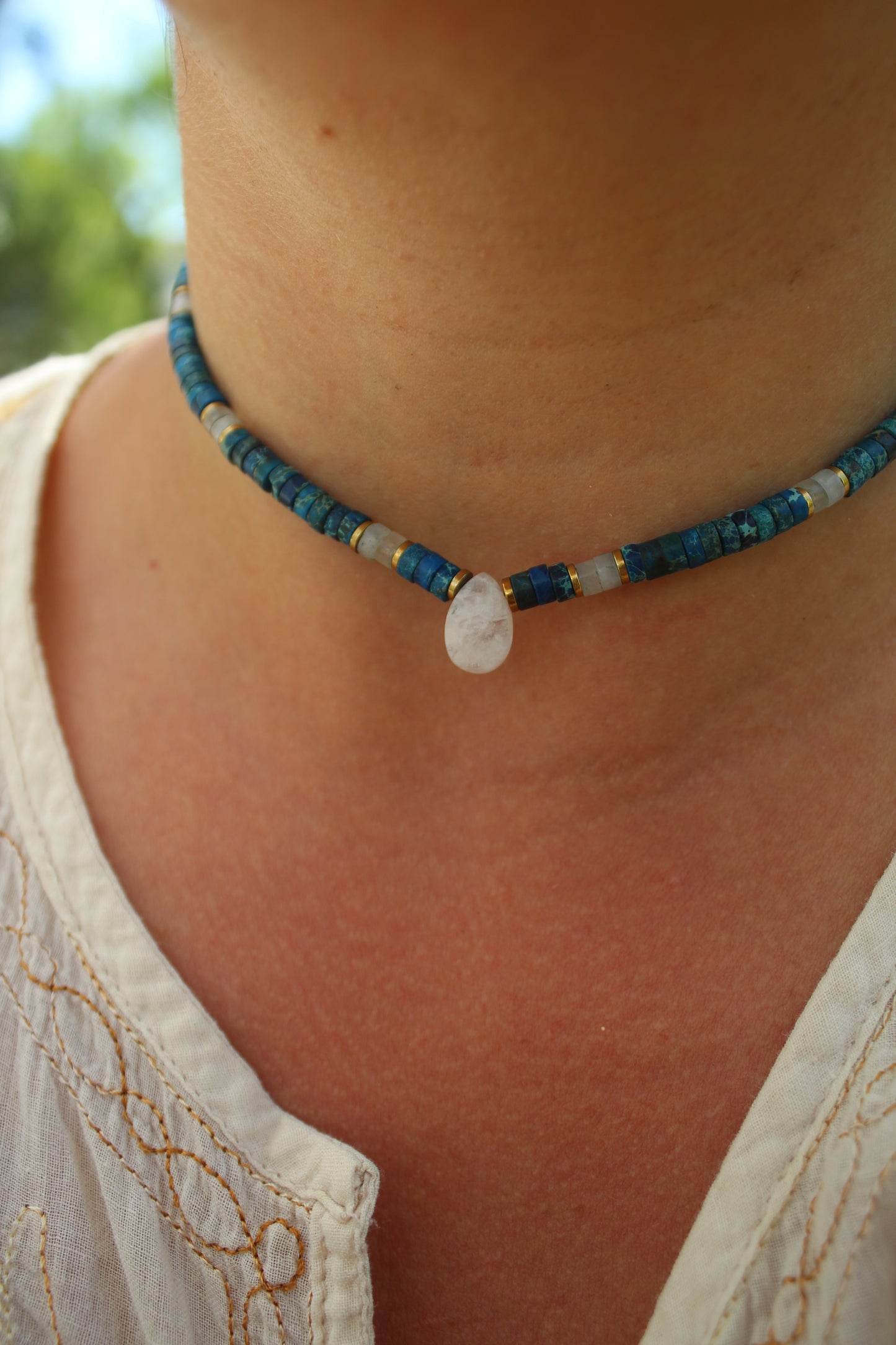 Handmade Moonstone Choker with Lapis Lazuli & Labradorite