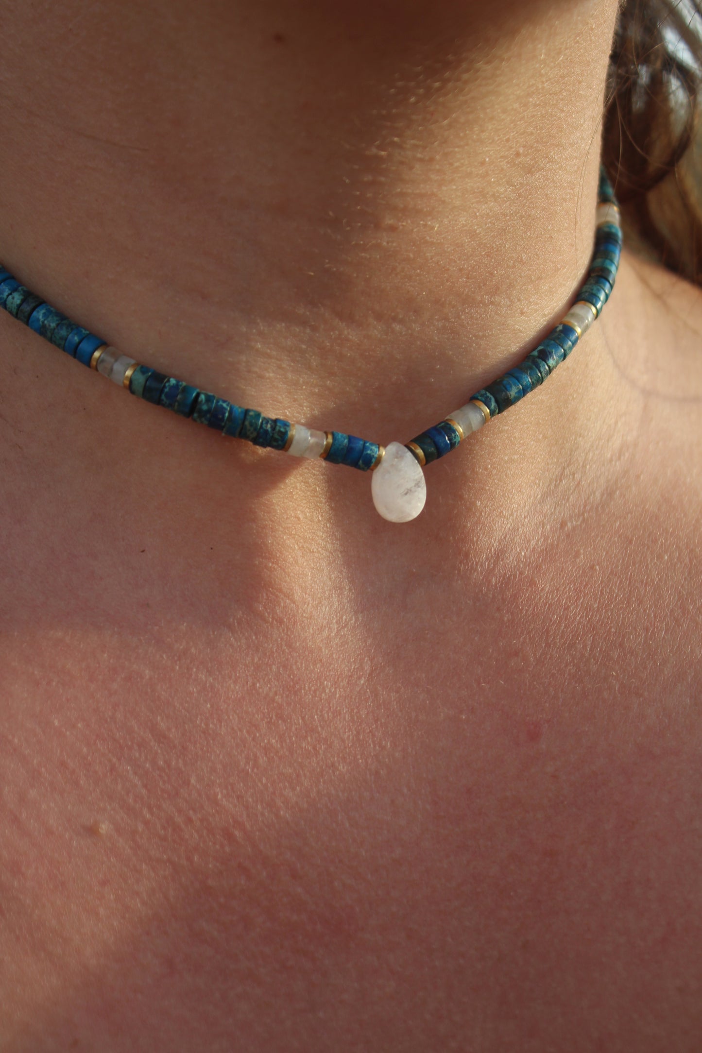 Handmade Moonstone Choker with Lapis Lazuli & Labradorite