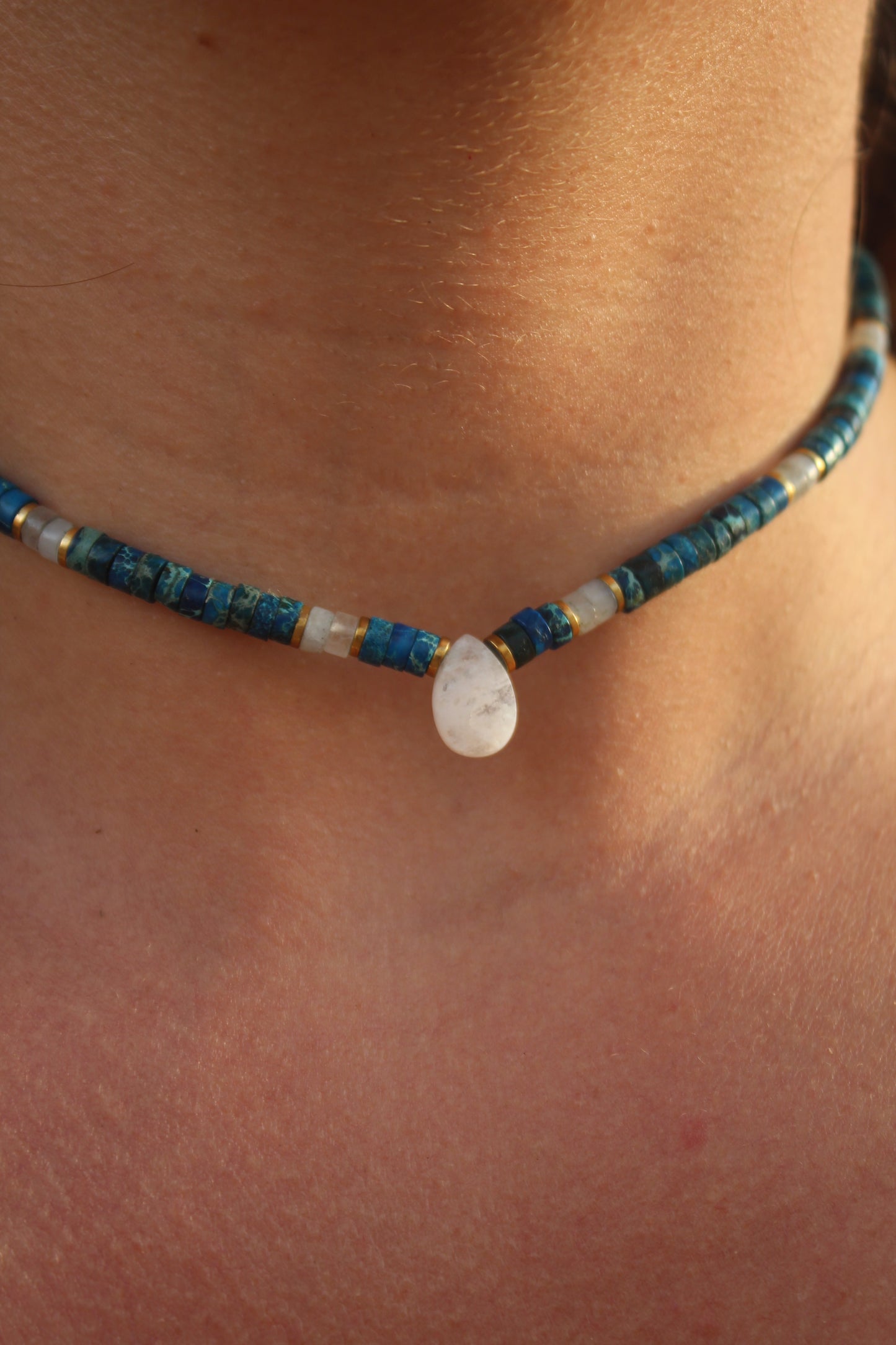 Handmade Moonstone Choker with Lapis Lazuli & Labradorite