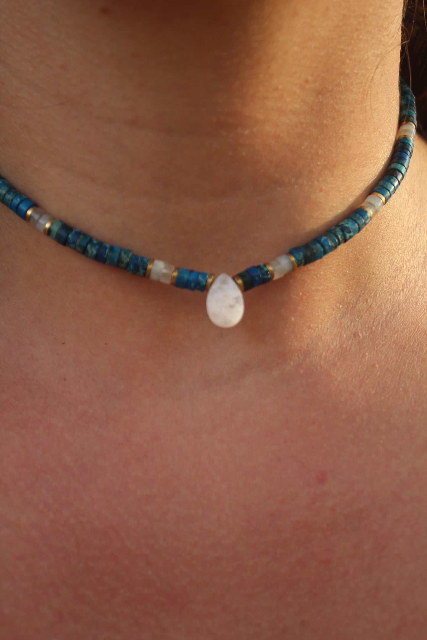 Handmade Moonstone Choker with Lapis Lazuli & Labradorite