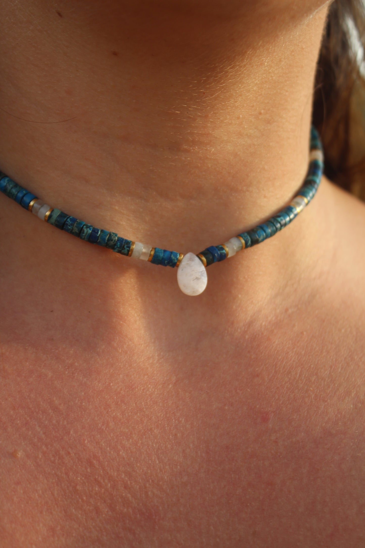 Handmade Moonstone Choker with Lapis Lazuli & Labradorite