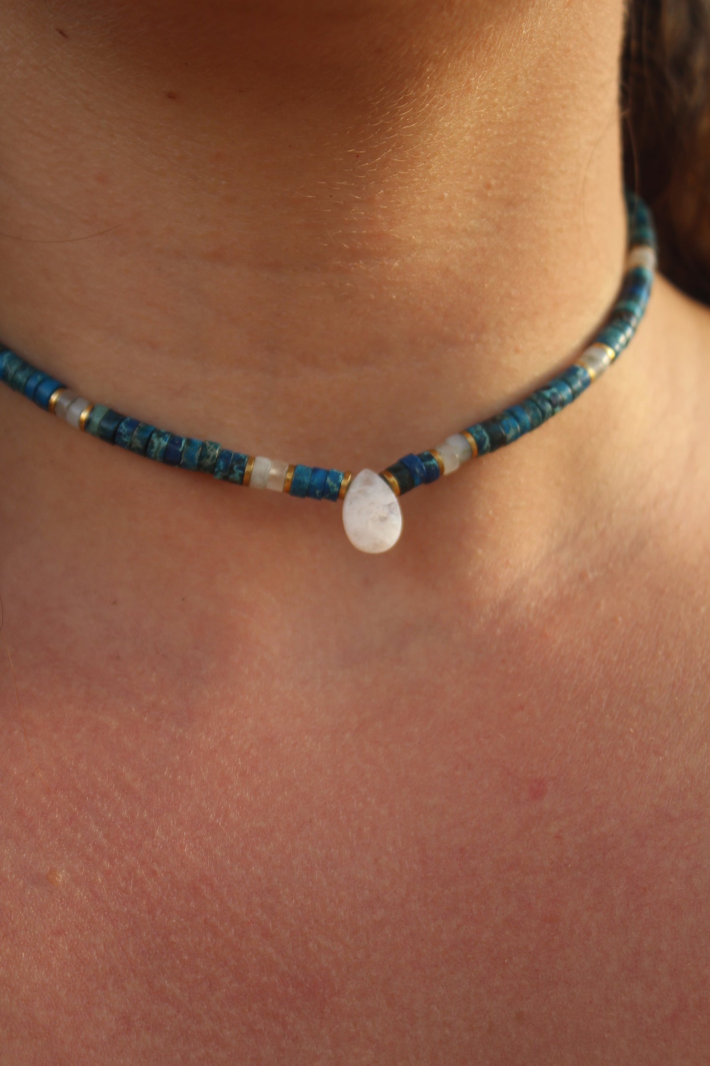 Handmade Moonstone Choker with Lapis Lazuli & Labradorite