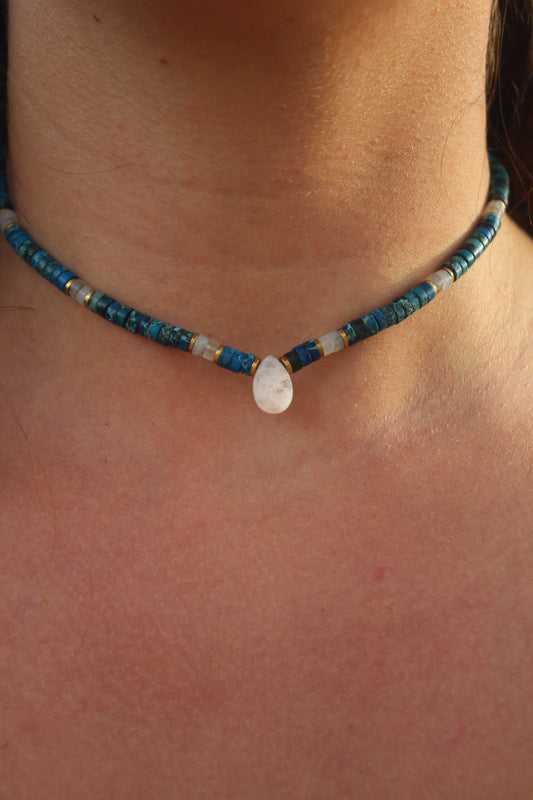 Handmade Moonstone Choker with Lapis Lazuli & Labradorite
