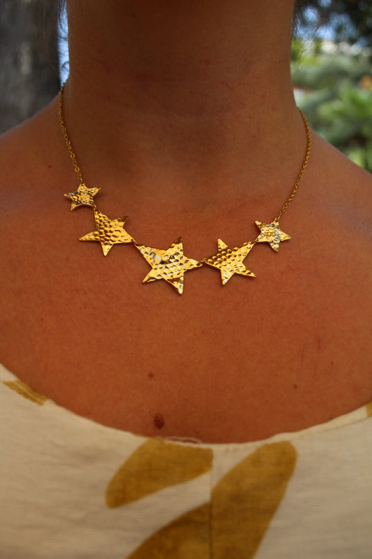 Five Golden Stars Necklace