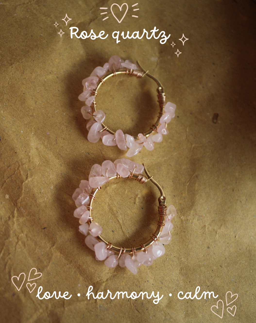 Heart Stone | Rose Quartz Hoop Earrings, Pink Gemstone Hoops