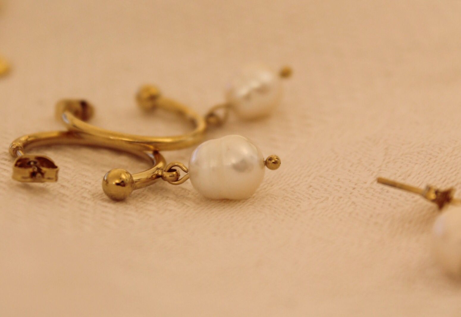 Pearl Hoop Earrings Side View