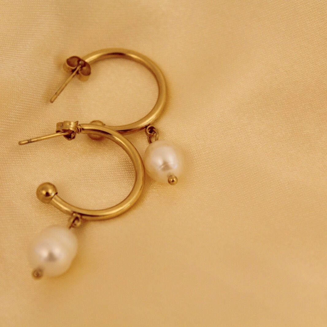 Natural Pearl Detail on Hoop Earrings