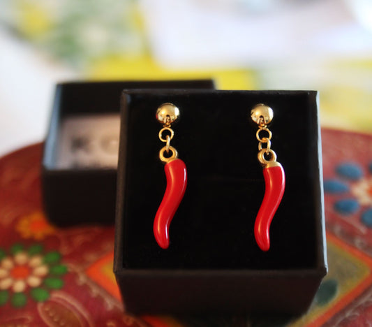 Cornicello Red Charm Earrings