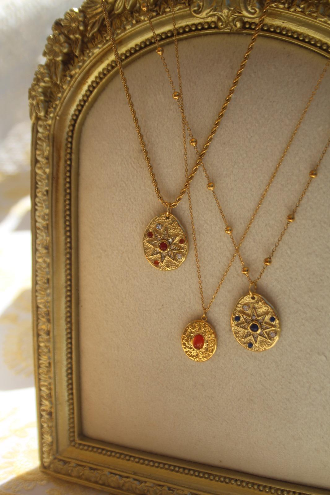 Octagram Star Necklace | Eight Point Star Pendant in Carnelian or Lapis Lazuli