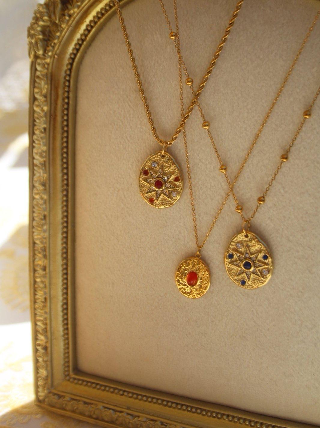 Octagram Star Necklace made with natural stones