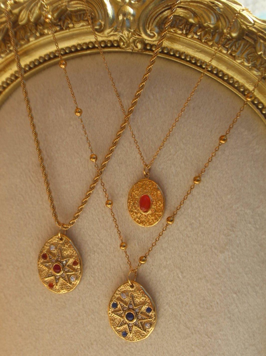 Octagram Star Necklace | Eight Point Star Pendant in Carnelian or Lapis Lazuli