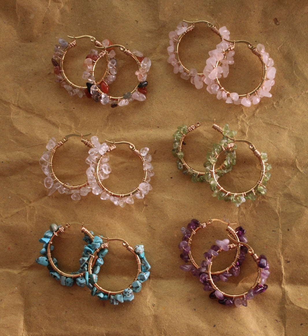 Gemstone Hoop Earrings – Natural Peridot, Amethyst or Rose Quartz