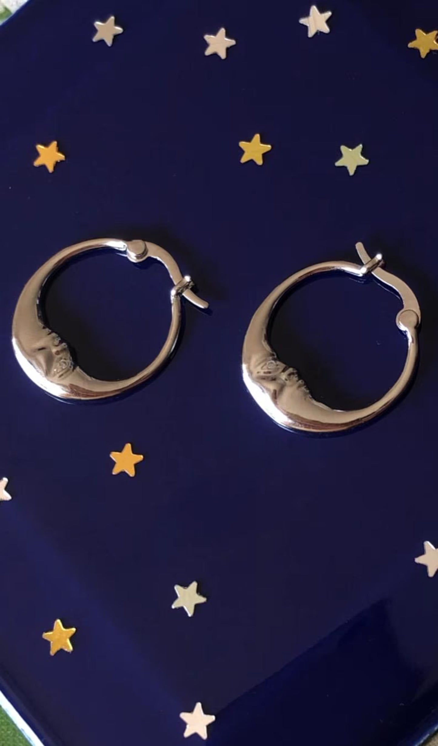 Moon Hoop Earrings | Crescent Charm with Zircon Eye