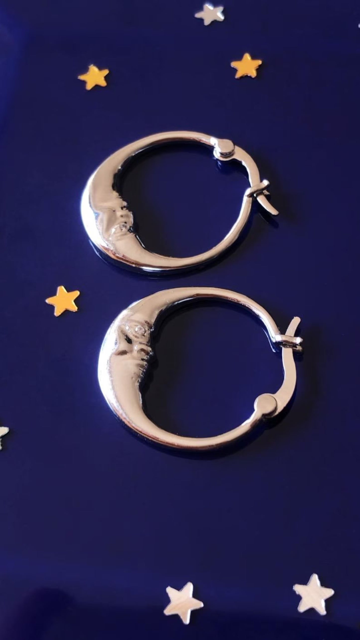 Moon Hoop Earrings | Crescent Charm with Zircon Eye
